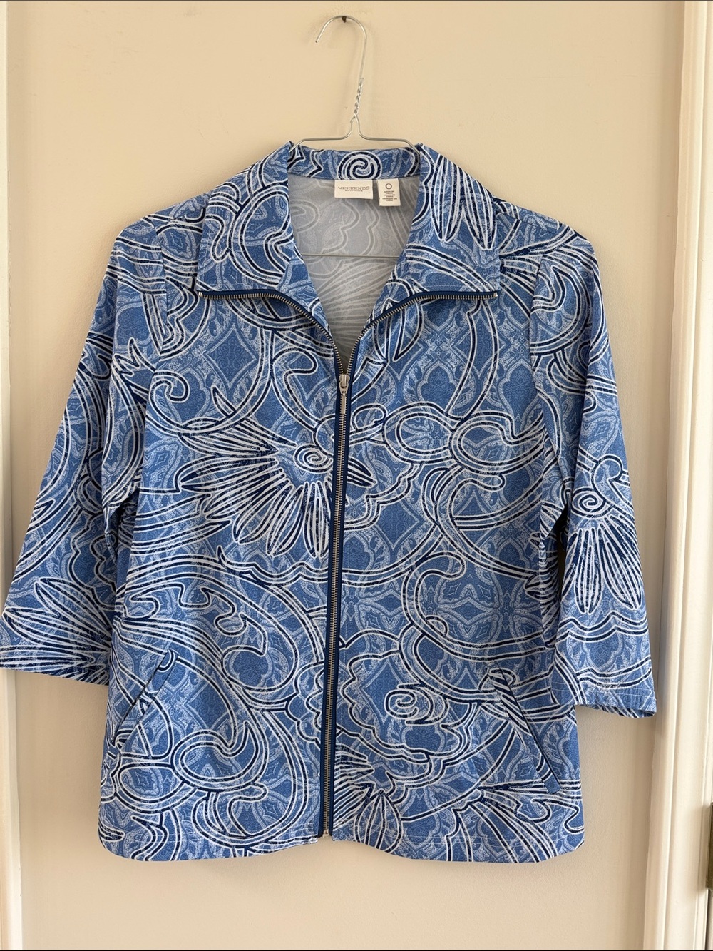 Chico's Blue & White Swirl Zip Utility Jacket